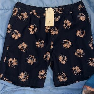Tropical Print Navy Shorts